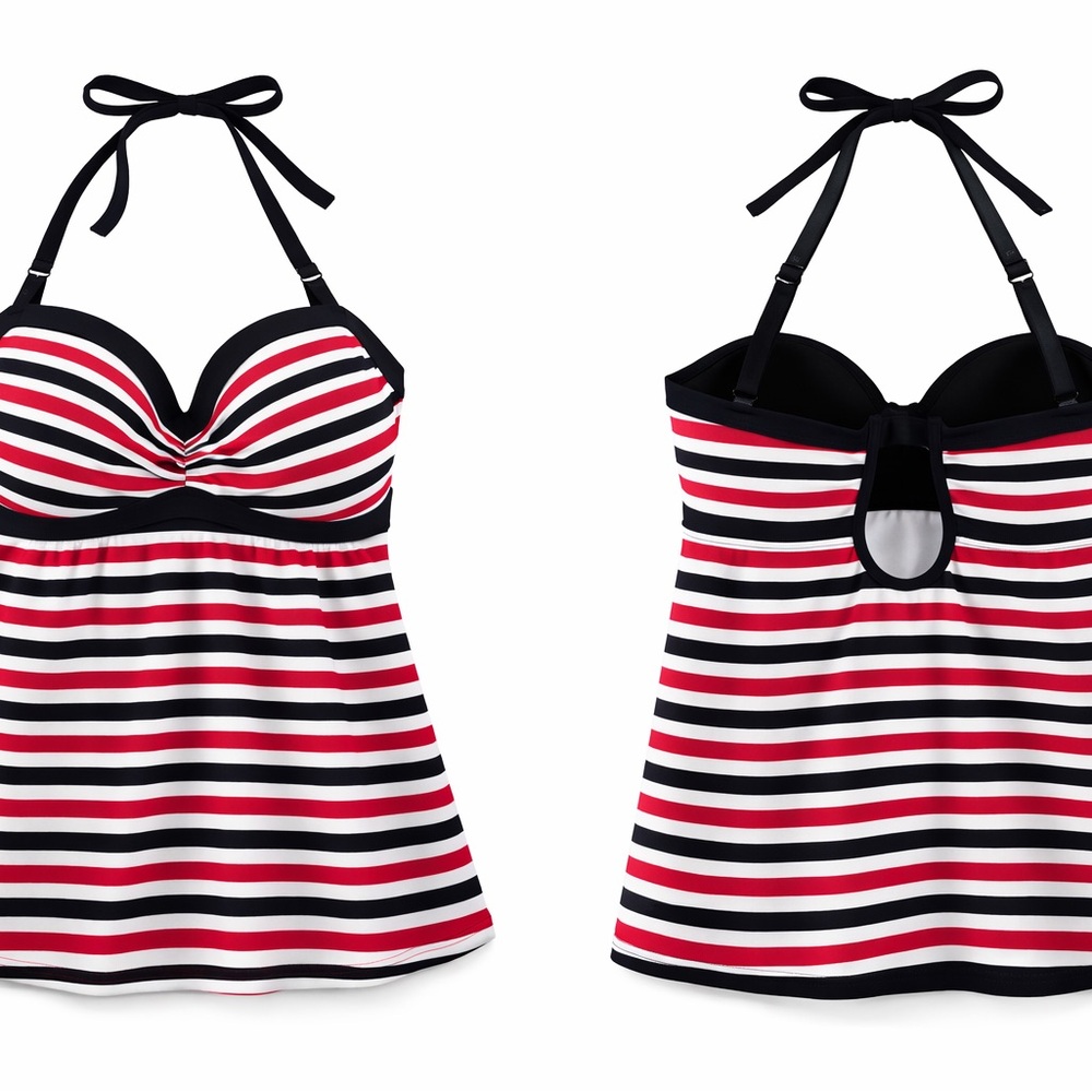 Cactus Black White and Red Striped Tankini Top